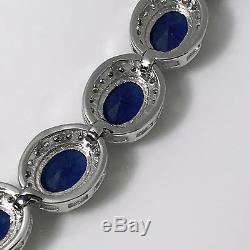 New 925 Sterling Silver 99ct Blue Oval Sapphire & White Topaz 7 Tennis Bracelet