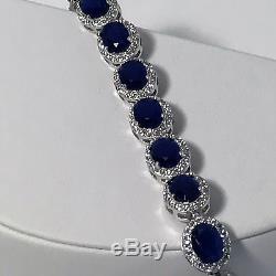 New 925 Sterling Silver 99ct Blue Oval Sapphire & White Topaz 7 Tennis Bracelet
