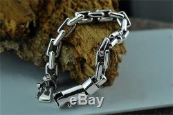 New! 925 Sterling Silver Sleek Biker Curb Hook Link Chain Retro Bracelet Bangle