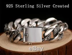 New! Custom 925 Sterling Huge Silver Carved Biker Curb Heavy Link Chain Bracelet
