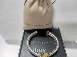 New David Yurman sterling silver 14k Gold X Crossover Double Cable Cuff Bracelet