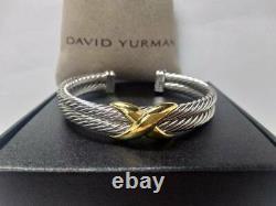 New David Yurman sterling silver 14k Gold X Crossover Double Cable Cuff Bracelet