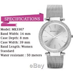 New Michael Kors MK3367 39mm Silver Darci Stainless Steel Mesh Women's Watch