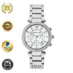 New Michael Kors Mk5353 Silver Parker Glitz Ladies Women's Chronograph Watch