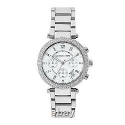 New Michael Kors Mk5353 Silver Parker Glitz Ladies Women's Chronograph Watch