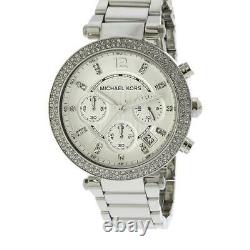 New Michael Kors Mk5353 Silver Parker Glitz Ladies Women's Chronograph Watch