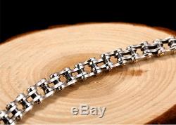New! Real 925 Solid Sterling Silver Biker Bike Link Chain Bracelet Bangle Cuff