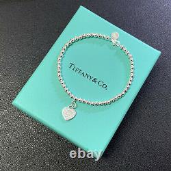 New Tiffany & Co. Solid Sterling Silver Bracelet with Box Bag & Gift Pouch BLUE