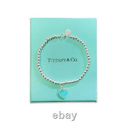 New Tiffany & Co. Solid Sterling Silver Bracelet with Box Bag & Gift Pouch BLUE