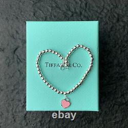 New Tiffany & Co. Solid Sterling Silver Bracelet with Box Bag & Gift Pouch PINK