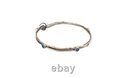 Noa Zuman Israel Sterling Silver Bangle Bracelet w Turquoise Opal Blue Stones