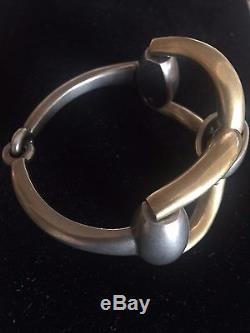 Nwt Auth. $2190 Gucci Bracelet Sterling Silver With Gold Aged Finish Horsbit Sz18