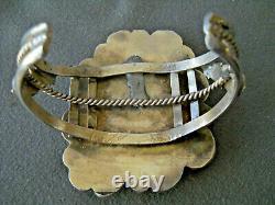 OLD Native American Navajo Aqua Turquoise Coral Cluster Sterling Silver Bracelet