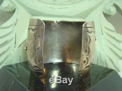 OLD PAWN Native American WIDE Sterling Silver Turquoise Cuff Bracelet Signed T