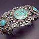 Old Vintage Navajo Harvey Era Stamped Sterling Silver & Turquoise Cuff Bracelet