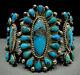 Old Vintage Zuni Sterling Silver Kingman Turquoise Cluster Cuff Bracelet