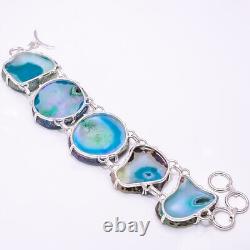 Ocean Blue Agate Drusy -Botswana 925 Sterling Silver Handmade Bracelet 7.99 B25
