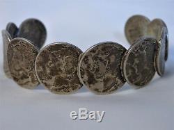 Old NAVAJO Mercury DIME Coin & STERLING Silver 24 Squash Blossom & Bracelet Set