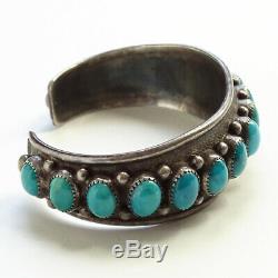 Old Navajo Turquoise Handmade Row Cuff Bracelet in Sterling with Raindrops 25 Gr