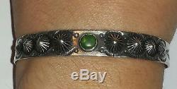 Old Pawn Navajo Fred Harvey Era Green Turquoise & Sterling Silver Cuff Bracelet