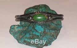 Old Pawn Navajo Fred Harvey Era Green Turquoise & Sterling Silver Cuff Bracelet