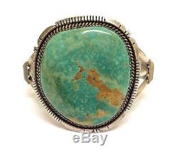 Old Pawn Navajo Handmade Sterling Silver Nevada Turquoise Bracelet Signed AM