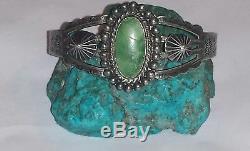 Old Pawn Navajo Turquoise & Sterling Silver Cuff Bracelet Signed Silver Arrow