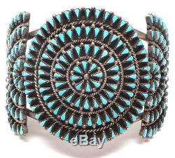 Old Pawn Zuni Sterling Silver Turquoise Cluster Bracelet -D&M Chavez