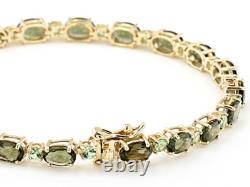 Oval 6X4 Moldavite Tennis Bracelet 14K Gold Plated 925 Sterling Silver Bracelet