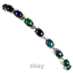 Oval Black Opal Rainbow Full Fash 8x6mm 925 Sterling Silver Bracelet 7.5 Inches