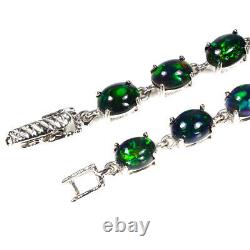 Oval Black Opal Rainbow Full Fash 8x6mm 925 Sterling Silver Bracelet 7.5 Inches