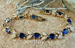 Oval Cut Blue Sapphire 8.40 Ct Created Tennis Bracelet 14K Yellow Gold Finish