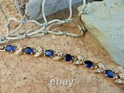 Oval Cut Blue Sapphire 8.40 Ct Created Tennis Bracelet 14K Yellow Gold Finish