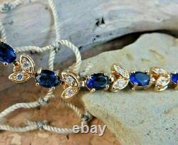 Oval Cut Blue Sapphire 8.40 Ct Created Tennis Bracelet 14K Yellow Gold Finish