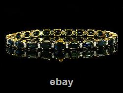 Oval Cut Blue Sapphire Diamond 14K Yellow Gold Over Vintage Tennis Bracelet 7.5