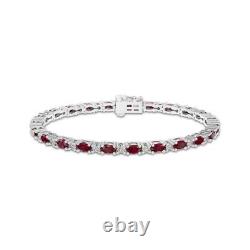 Oval-Cut Garnet & White Lab-Created Sapphire Link Bracelet Sterling Silver 7.25