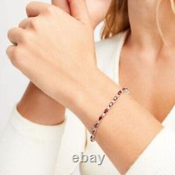 Oval-Cut Garnet & White Lab-Created Sapphire Link Bracelet Sterling Silver 7.25