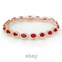 Oval Simulated Ruby Anniversary Bracelet In Solid 925 Sterling Silver