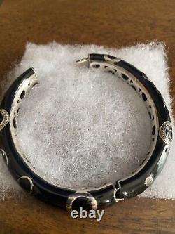Oval Sterling and Black Enamel bracelet with crystals