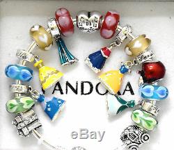 PANDORA 925 Bangle Charm Bracelet and European Charms Disney Princess Dress New