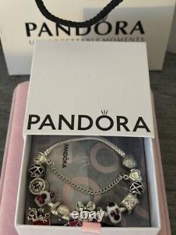 PANDORA MICKEY MINNIE Charms Bracelet. 925 Sterling Silver Walt Minnie Mouse +