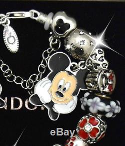 PANDORA Sterling Silver Bracelet Disney Mickey Minnie Red European Charms New