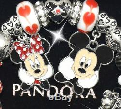 PANDORA Sterling Silver Charm Bracelet + Euro Charms Disney Mickey Minnie New