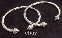 Pair Of Handmade Screw Head West Indian Sterling Silver Bangles