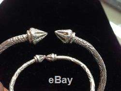 Pair Of Pine Head Handmade West Indian Sterling Silver Bangles