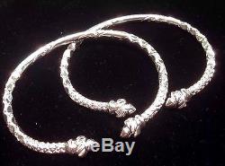Pair Of Pointy Screw Head Handmade West Indian Sterling Silver Bangles