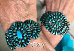 Pair! Old! Teardrop Zuni / Navajo Turquoise & Sterling Silver Cuff Bracelets