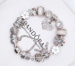 Pandora Silver Bracelet With Crystal Heart And Love European Charms & Gift Box