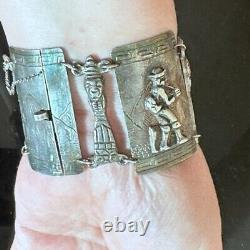 Peruvian Solid Sterling Silver Llama Storytelling Bracelet Link Vintage
