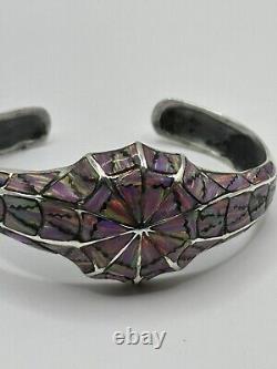 Pink Opal Inlay Cufff 925 Sterling Silver Size 6 1/4